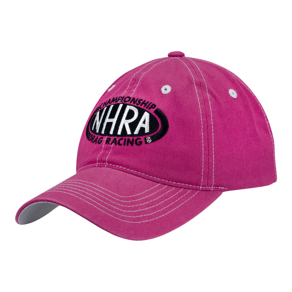 Ladies NHRA Logo Hat In Pink - Angled Left Side View