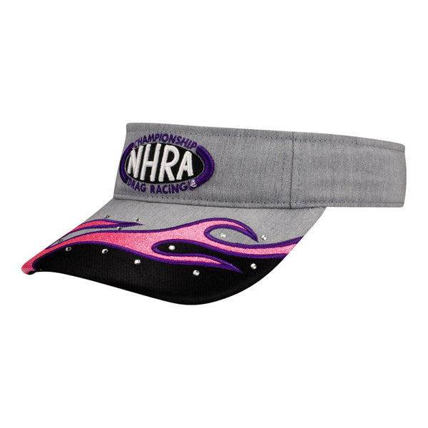 Ladies Glitter Flame Visor in Grey and Pink - Angled Left Side View