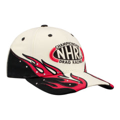 Ladies NHRA Glitter Flames Velcro Hat In Tan, Black & Red - Angled Right Side View
