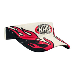 Ladies NHRA Glitter Flames Velcro Visor In Tan, Black & Red - Angled Right Side View