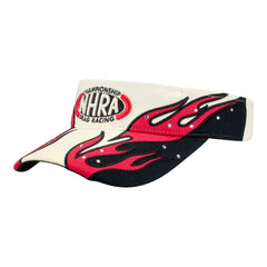 Ladies NHRA Glitter Flames Velcro Visor In Tan, Black & Red - Angled Left Side View