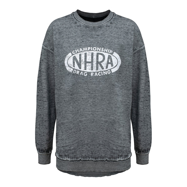 Ladies NHRA Mineral Wash Crewneck Sweatshirt In Grey - Front View