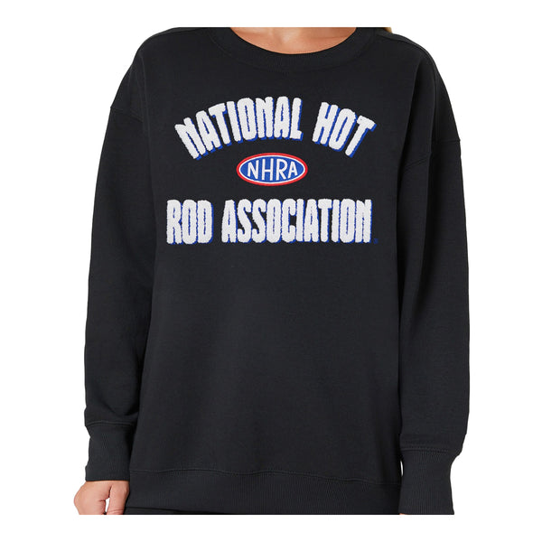 Ladies Ascent Chenille Crewneck Black Sweatshirt - Front View
