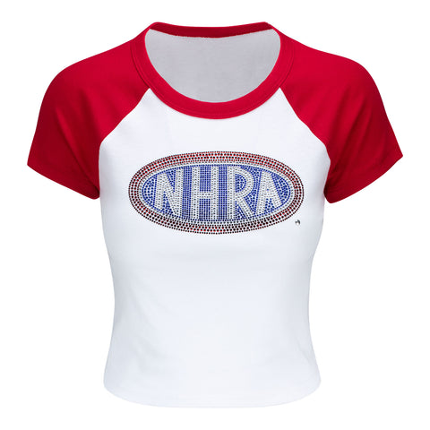 Ladies NHRA Rhinestone Raglan Baby T-Shirt - Front View