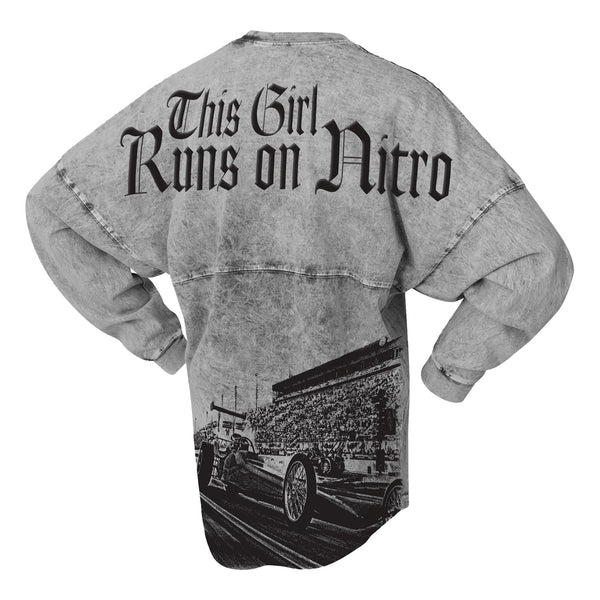 Ladies This Girl Runs On Nitro Spirit Jersey In Grey & Black - Back View