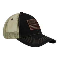 NHRA Leather Military Hat in Black and Tan - Angled Right Side View