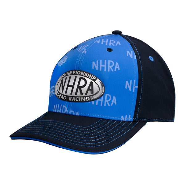 NHRA Chrome Logo Hat in Light blue and navy - Angled Left Side View