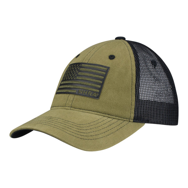 NHRA Military Leather Flag Hat - Angled Left Side View