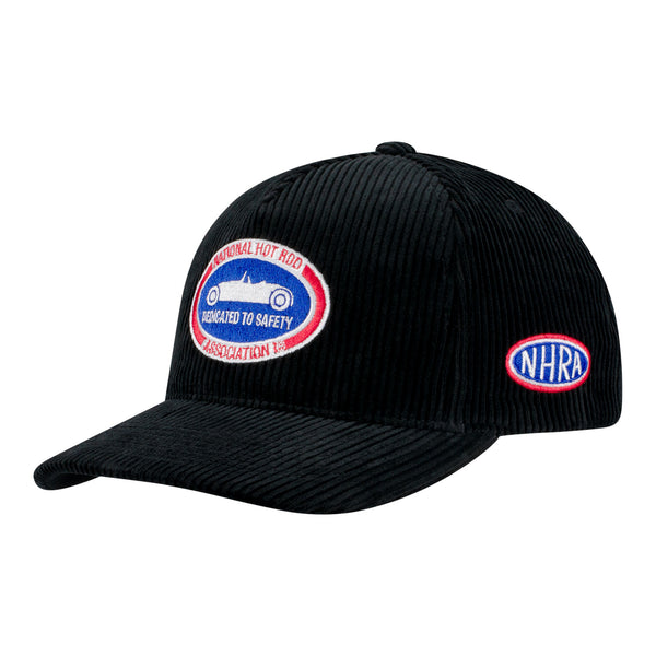 NHRA Dedicated To Safety Corduroy Snap Hat In Black - Angled Left Side View