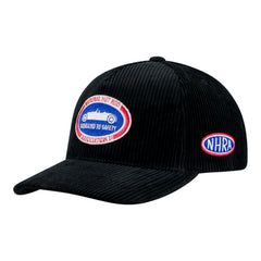 NHRA Dedicated To Safety Corduroy Snap Hat In Black - Angled Left Side View