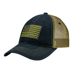 NHRA Military Leather Flag Velcro Hat in Blue - Front left View