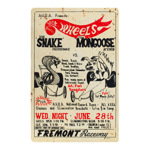 NHRA Snake Vs. Mongoose Metal Sign - Front View