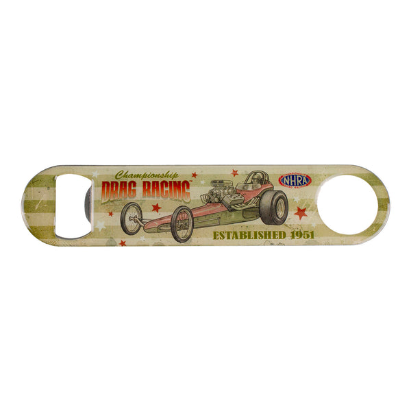 NHRA Retro Americana Bottle Opener Magnet In Green - Front View