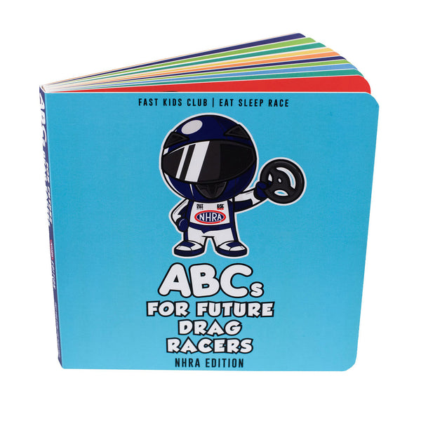 ABCs For Future Race Car Drivers Book In Blue - Front View
