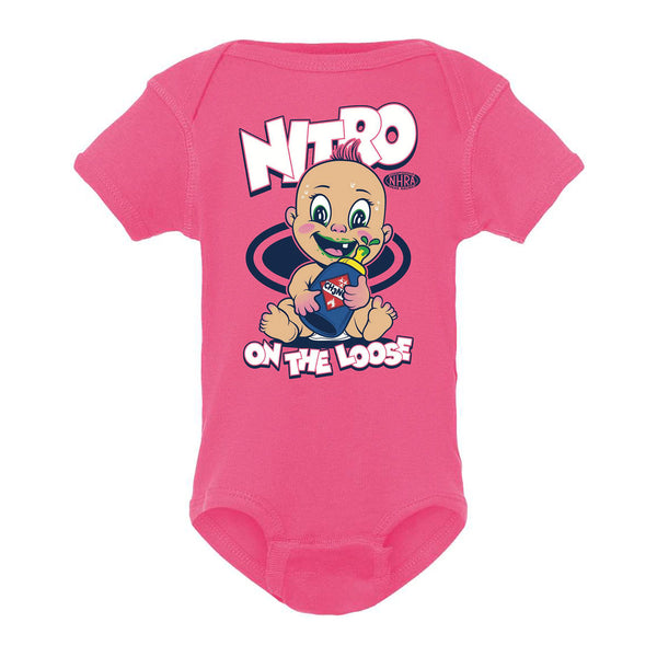 Nitro Baby on the Loose Pink Onesie - Front View