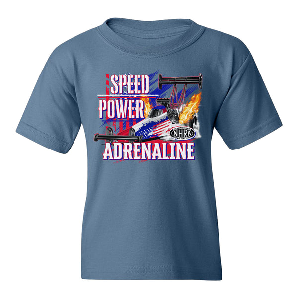 Youth Speed Power Adrenaline T-Shirt In Blue - Front View