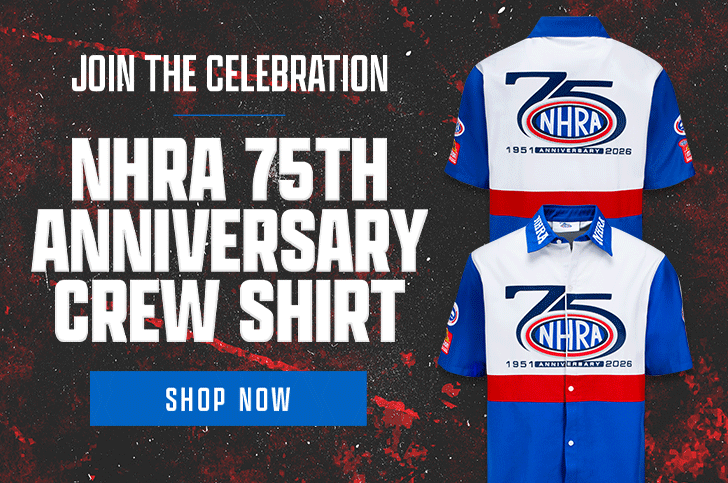 Join The Celebration NHRA 75th Anniversary Crew Shirt SHOP NOW
