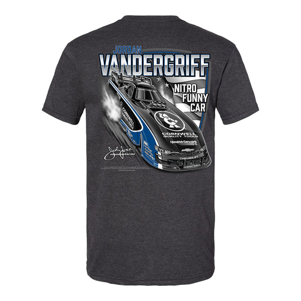 Jordan Vandergriff Funny Car T-Shirt in Grey - Back View