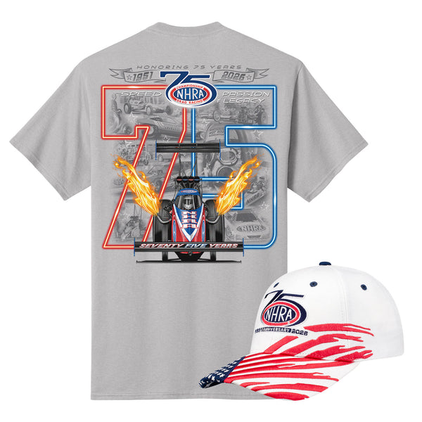 NHRA 75th Anniversary Bundle - Americana Flag Hat & Heritage Tee - Front View
