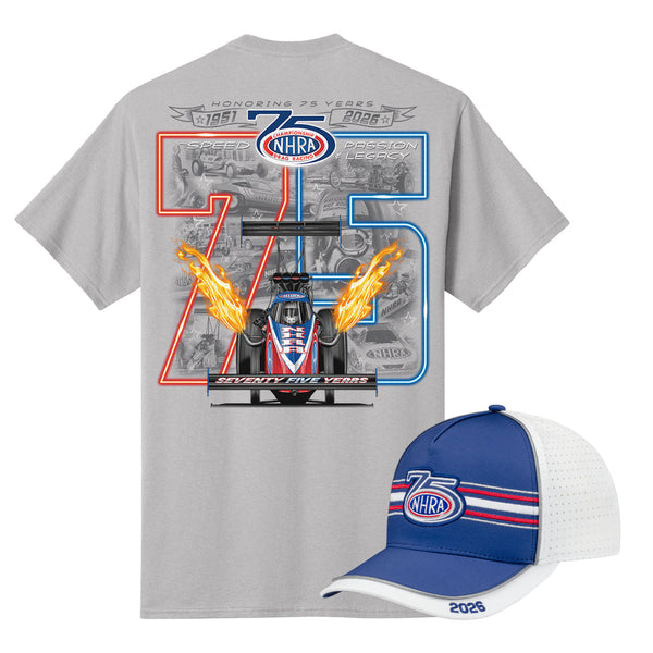NHRA 75th Anniversary Bundle - 2026 Tour Hat & Heritage Tee - Front View