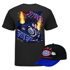 NHRA 75th Anniversary Bundle - Collectors Pin Hat & Neon Top Fuel Tee - Front View