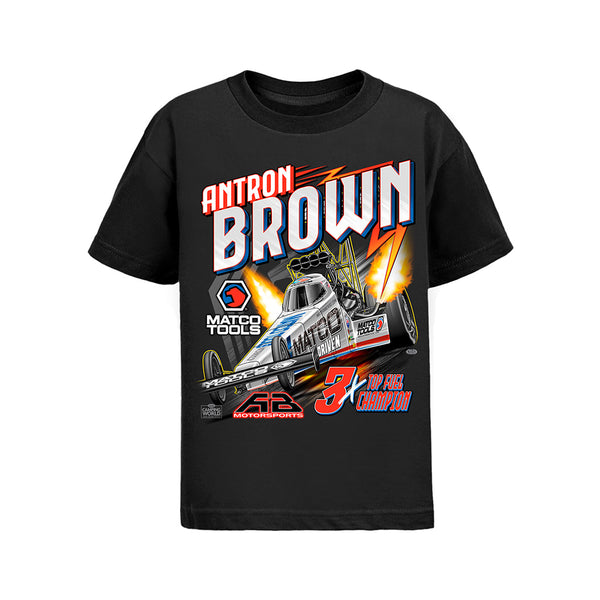 Antron Brown Youth T-Shirt In Black - Front View
