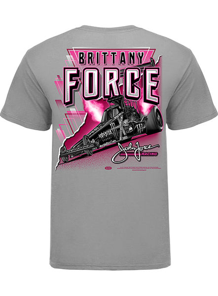 Brittany Force Monster Energy T-Shirt In Grey & Pink - Back View