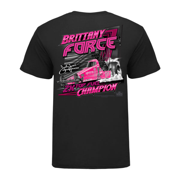 Brittany Force Tonal Pink Dragster T-Shirt In Black & Pink - Back View