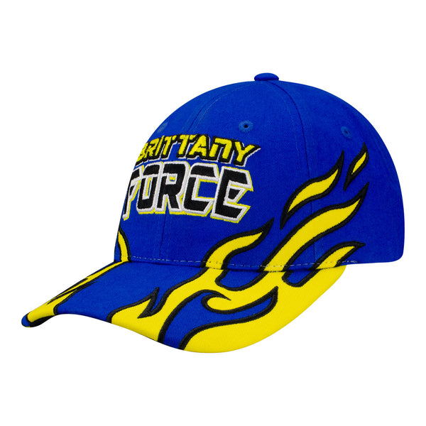 Brittany Force Flav-R-Pac Flame Hat In Blue & Yellow - Angled Left Side View