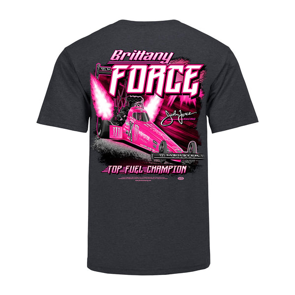 Brittany Force Top Fuel Champ T-Shirt in Dark Heather - Back View