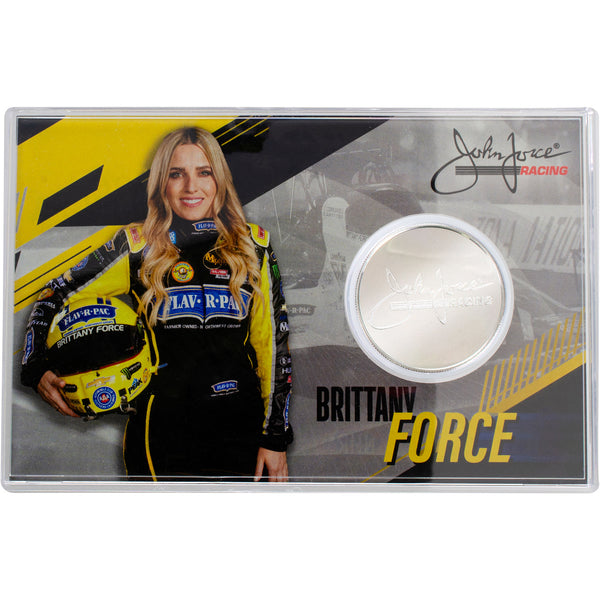 Brittany Force Coin Card In Silver, Black & Yellow - Front View With Coin Inserted