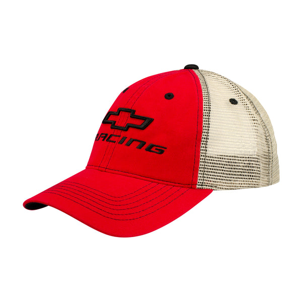 Chevy Racing Hat In Red & Tan - Angled Left Side View