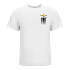 Chevy Racing Car Design T-Shirt In White, Gold & Black - Front View