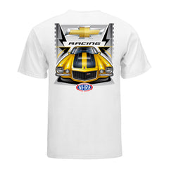 Chevy Racing Car Design T-Shirt In White, Gold & Black - Back View