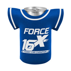 John Force 16X Jersey Can Cooler In Blue & White - Side View 1