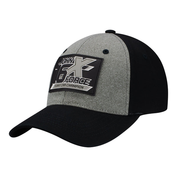 John Force Rubber Patch Flex Fit Hat In Grey & Black - Angled Left Side View