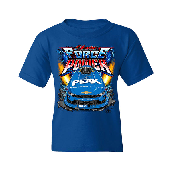 Youth John Force of Power T-Shirt In Blue - Front View