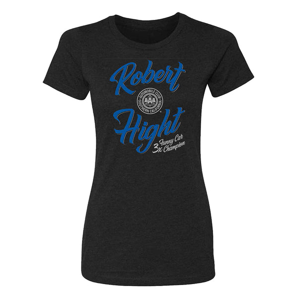 Robert Hight Funny Car Champion Ladies T-Shirt In Black - Front View