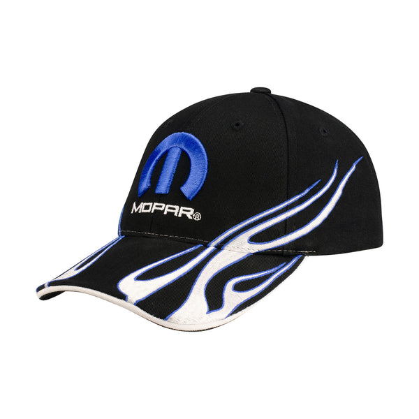 Mopar Flamed Hat In Black, White & Blue - Angled Left Side View