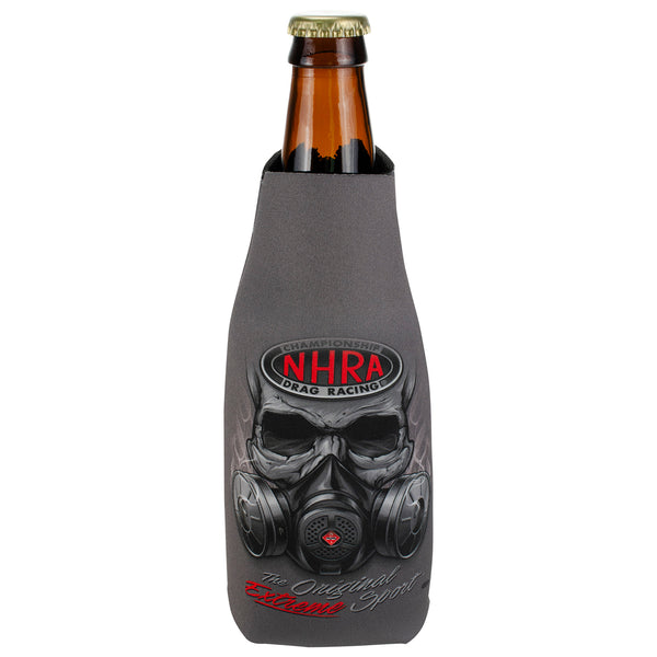 Gas Mask Bottle Cooler In Grey & Red - Front View
