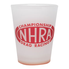 CH3NO2 Frosted Shot Glass In White & Red - Left Side View