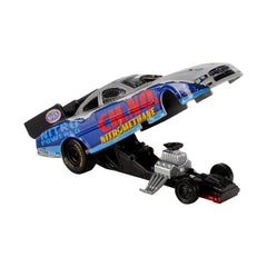 NHRA Funny Car Diecast 1:64 In White, Blue & Red - Right Side, Car Propped Up View