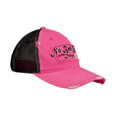 Ladies No Bad Days Hat In Pink & Black - Angled Right Side View