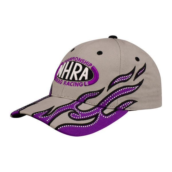 Ladies Flame Hat In Grey & Purple - Angled Left Side View