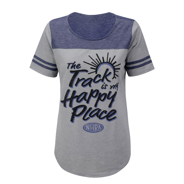 Ladies My Happy Place T-Shirt In Grey - Front View
