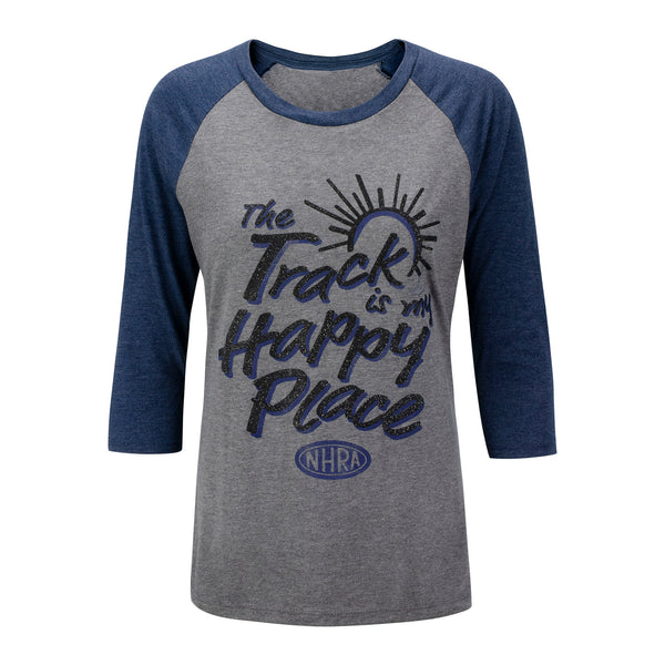 Ladies Raglan My Happy Place T-Shirt In Grey - Front View