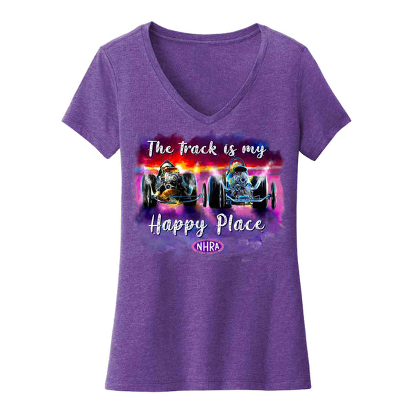 Ladies My Happy Place T-Shirt In Purple - Front View
