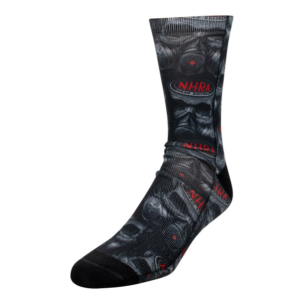 NHRA Gas Mask Socks In Black, Grey & Red - Front View