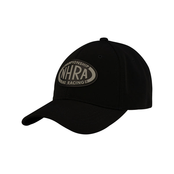 NHRA Performance Spandex Rubber Flexfit Hat In Black - Angled Left Side View