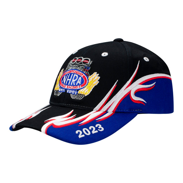 2023 NHRA Tour Hat In Black, Blue, White & Red - Angled Left Side View
